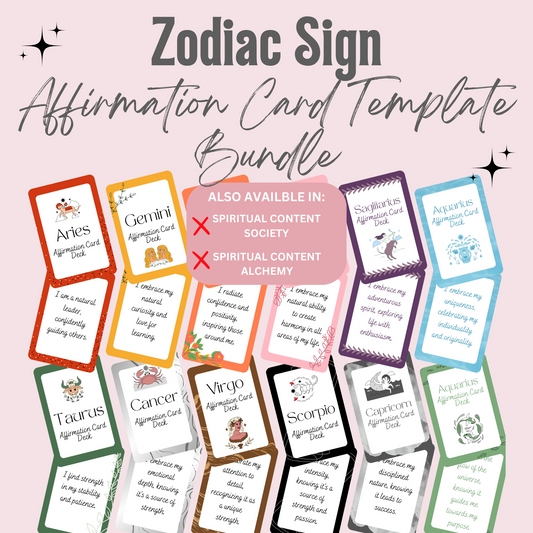 Zodiac Sign Affirmation Card Deck Canva Template Set